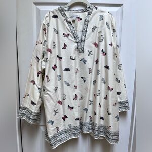 Coldwater Creek | Butterfly Print Tunic | Size 2X | 100% cotton sateen | EUC